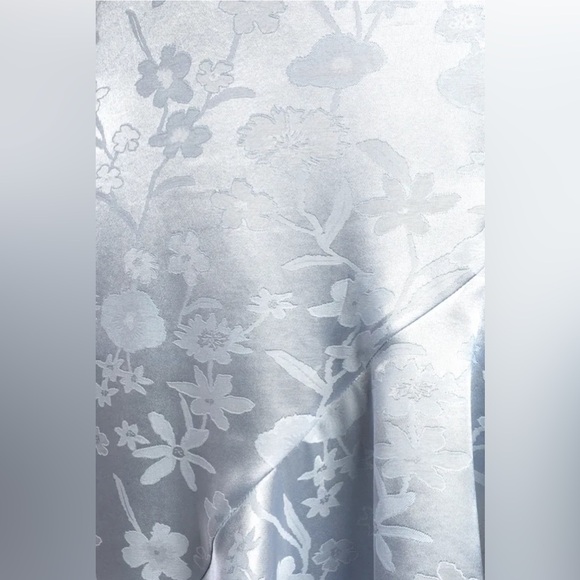 Love It Light Blue Satin Floral Jacquard Asymmetrical Midi Dress - Picture 5 of 7